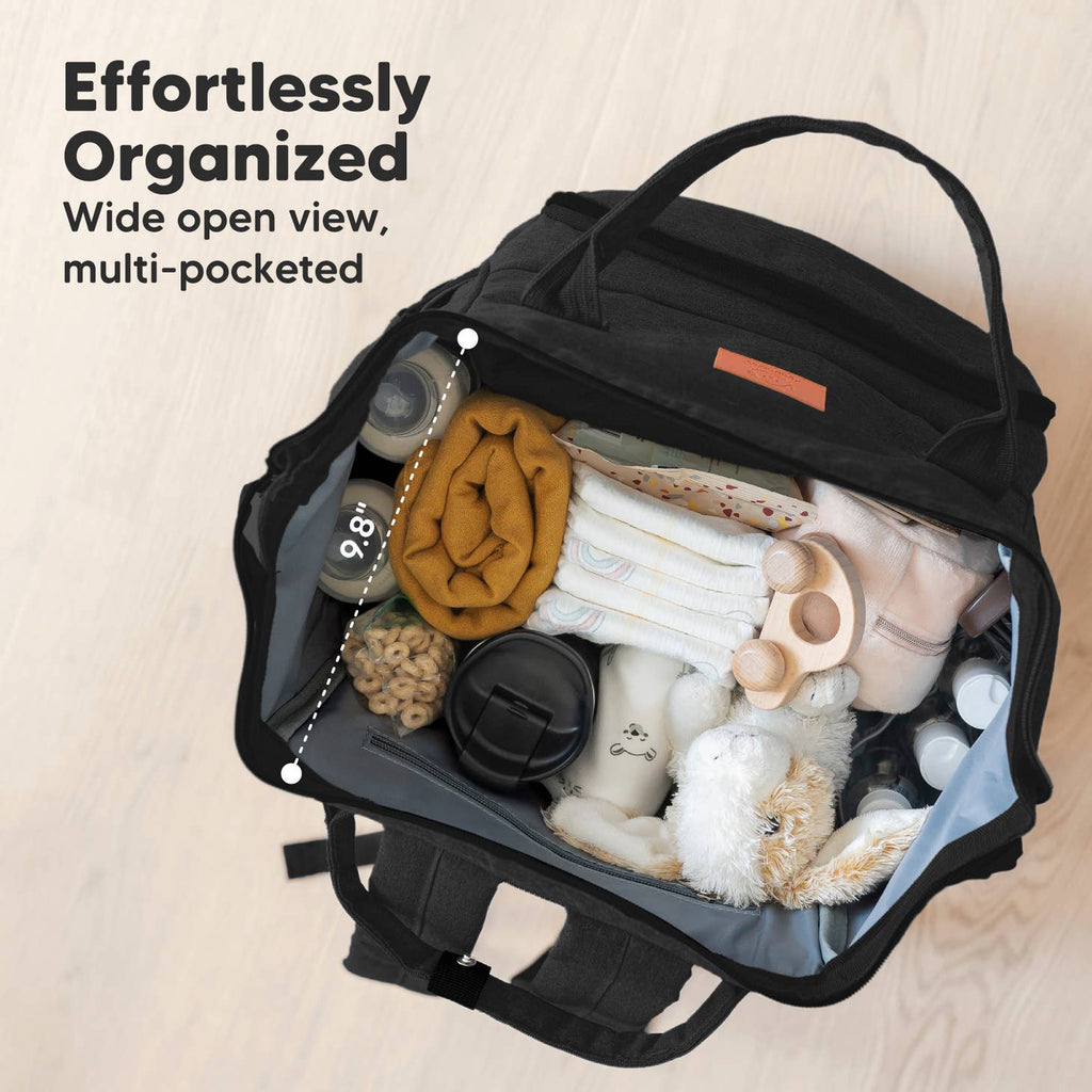KeaBabies Original Diaper Bag Backpack with Changing Pad - Trendy Black