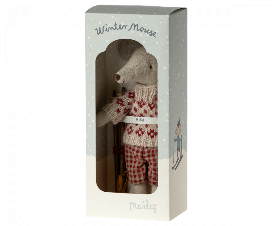 Maileg Winter Mouse with Ski Set - Mum