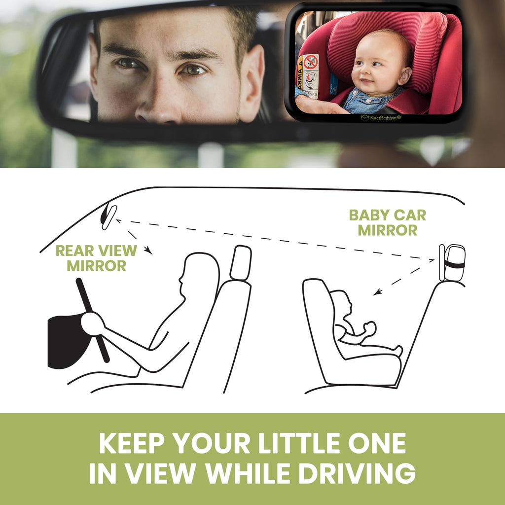 KeaBabies Baby Car Seat Mirror - Sleek Black