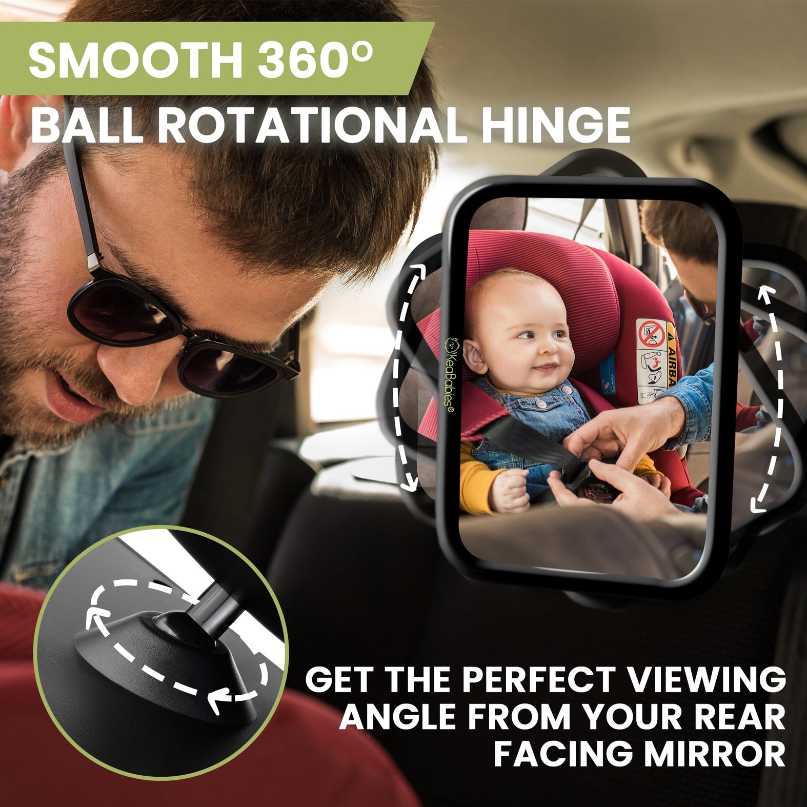 KeaBabies Baby Car Seat Mirror - Sleek Black