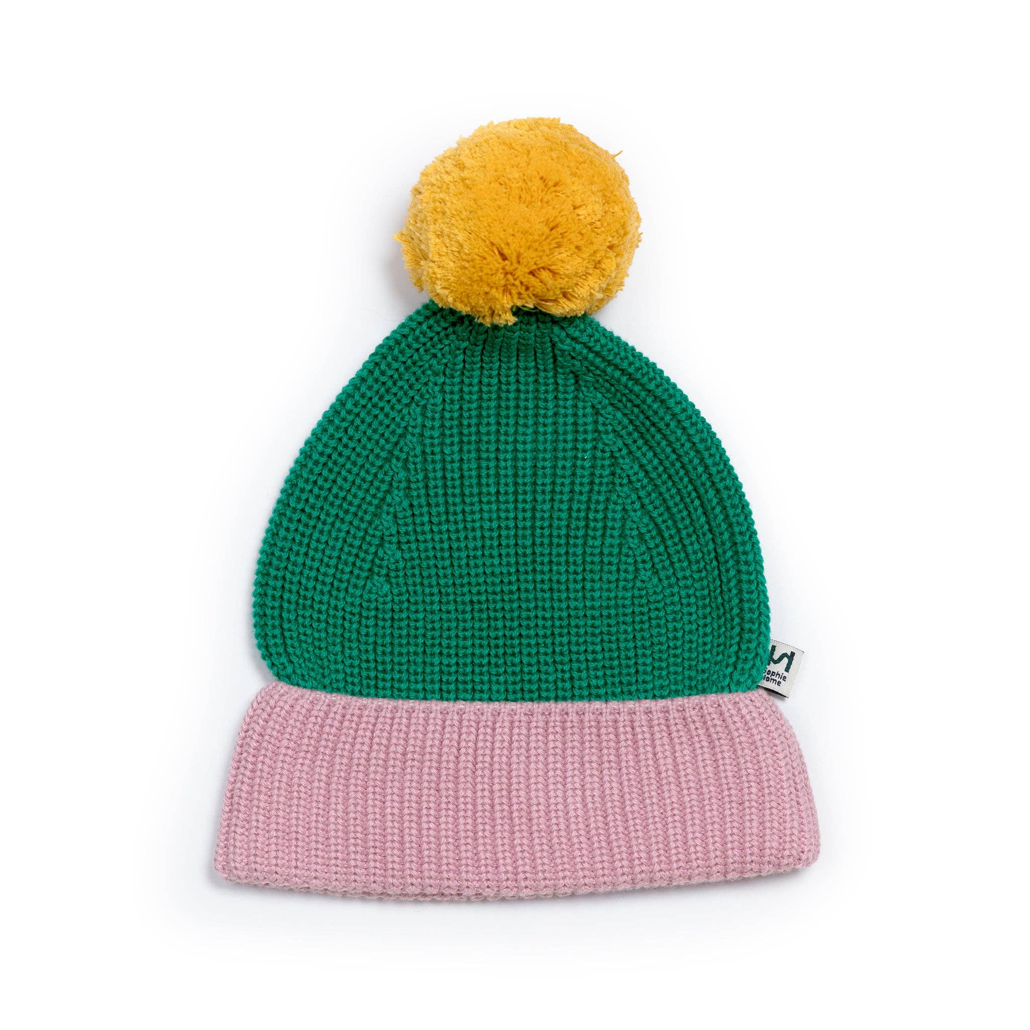 Sophie Home Ltd - Cotton Knit Baby Bobble Hat:  Green & Pink