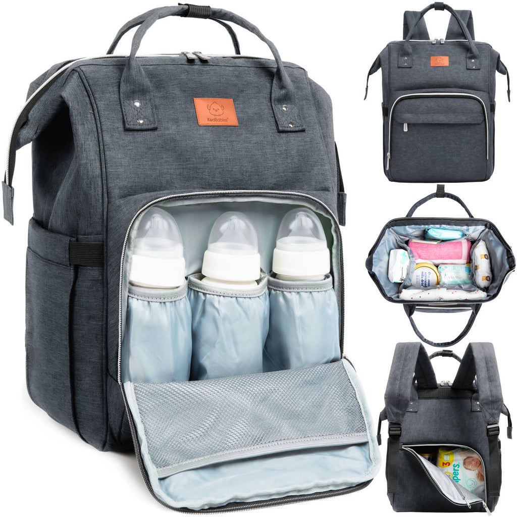 KeaBabies Original Diaper Bag Backpack with Changing Pad - Mystic Gray