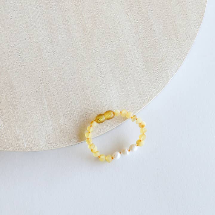 CanyonLeaf Raw Honey Baltic Amber and Pearls Anklet