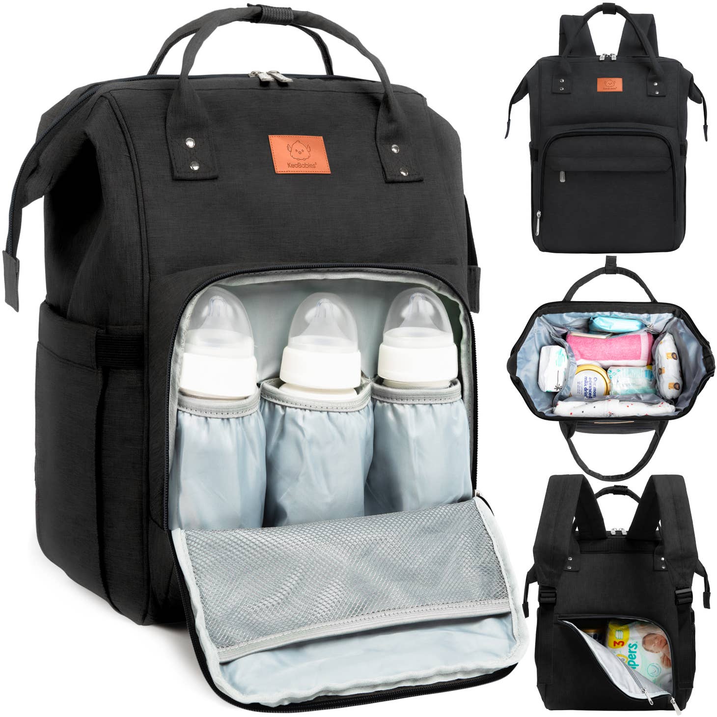 KeaBabies Original Diaper Bag Backpack with Changing Pad - Trendy Black