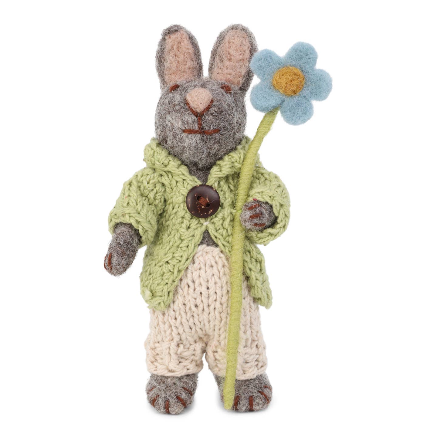 Gry & Sif Felt Small Grey Bunny - Jacket, Pants, and Blue Anemone