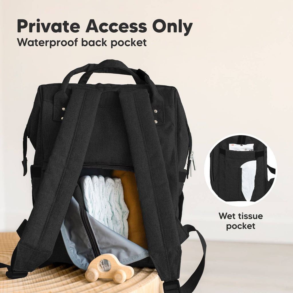 KeaBabies Original Diaper Bag Backpack with Changing Pad - Trendy Black