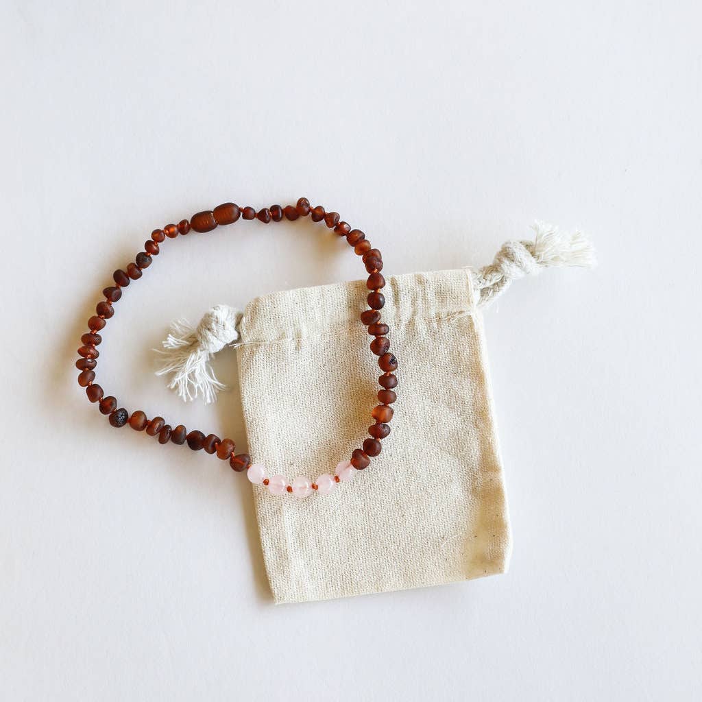 CanyonLeaf Polished Cognac Amber + Rose Quartz Necklace