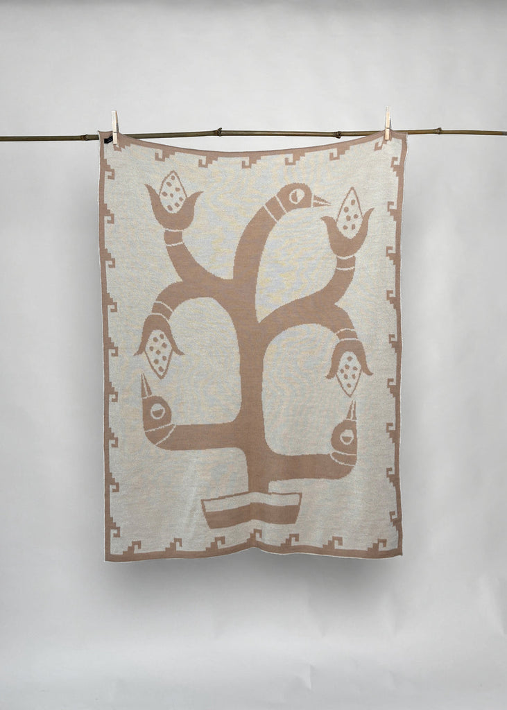Javiara Varas “Bird and Corn” Baby Alpaca Blanket - Natural