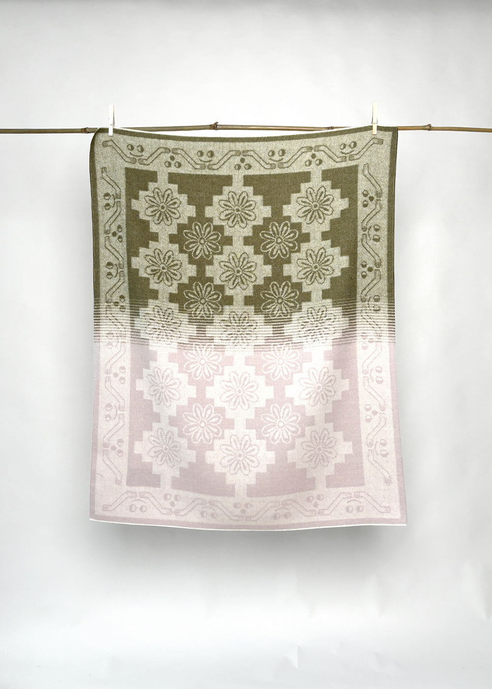 Javiara Varas “Flowering fields” Baby Alpaca Blanket - Pink / Green
