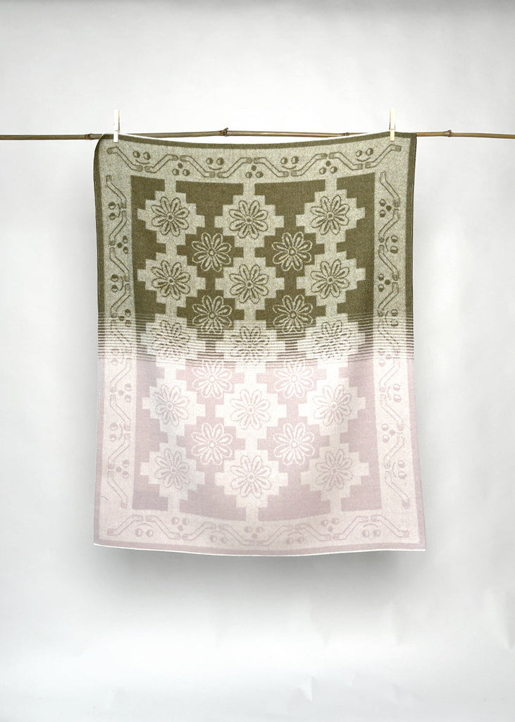 Javiara Varas “Flowering fields” Baby Alpaca Blanket - Pink / Green
