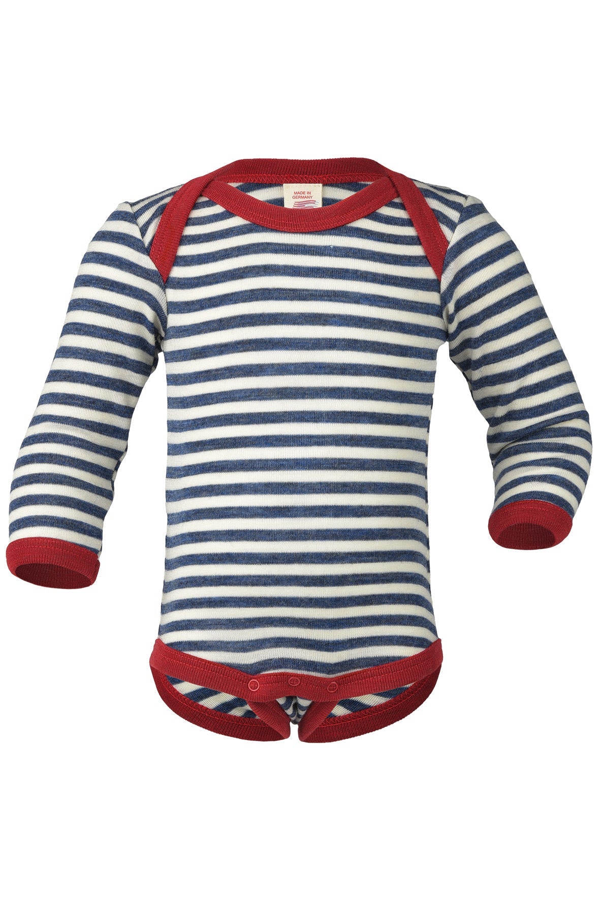 Engel Striped Long Sleeved Baby Bodysuit - Blue Mélange/Natural