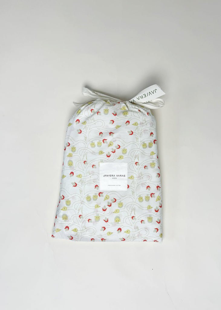 Javiara Varas ORGANIC Crib Fitted Sheet - “Bird and Corn”