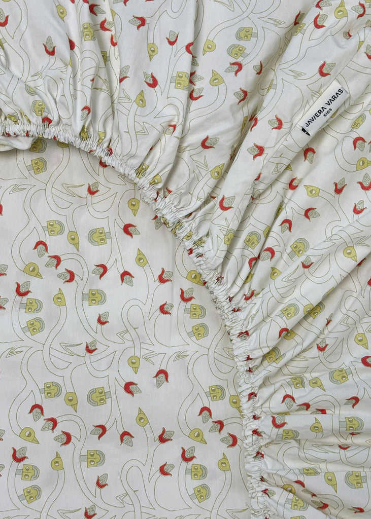 Javiara Varas ORGANIC Crib Fitted Sheet - “Bird and Corn”