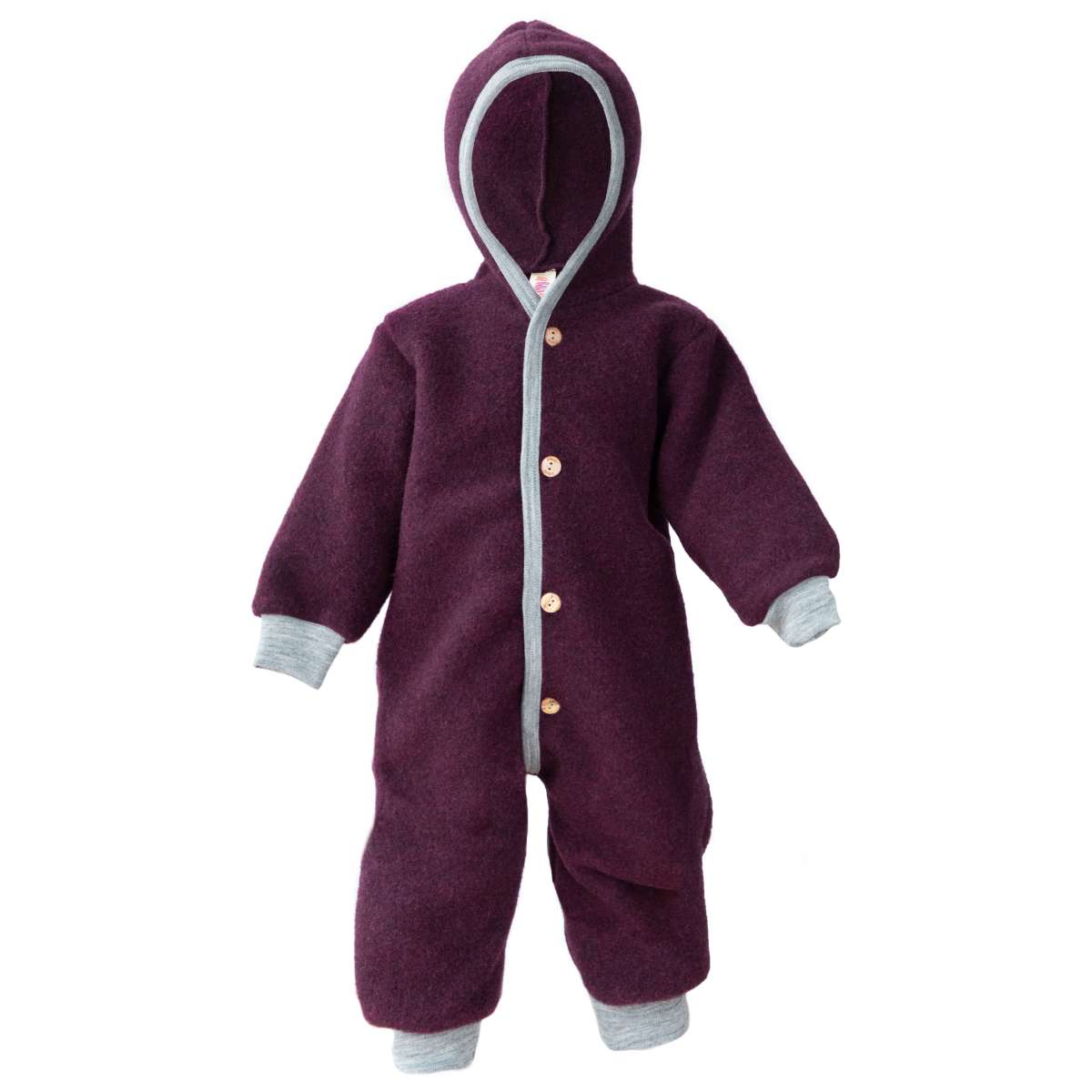 Engel Hooded Overalls with Buttons Thick Fleece - Blackcurrent Melange
