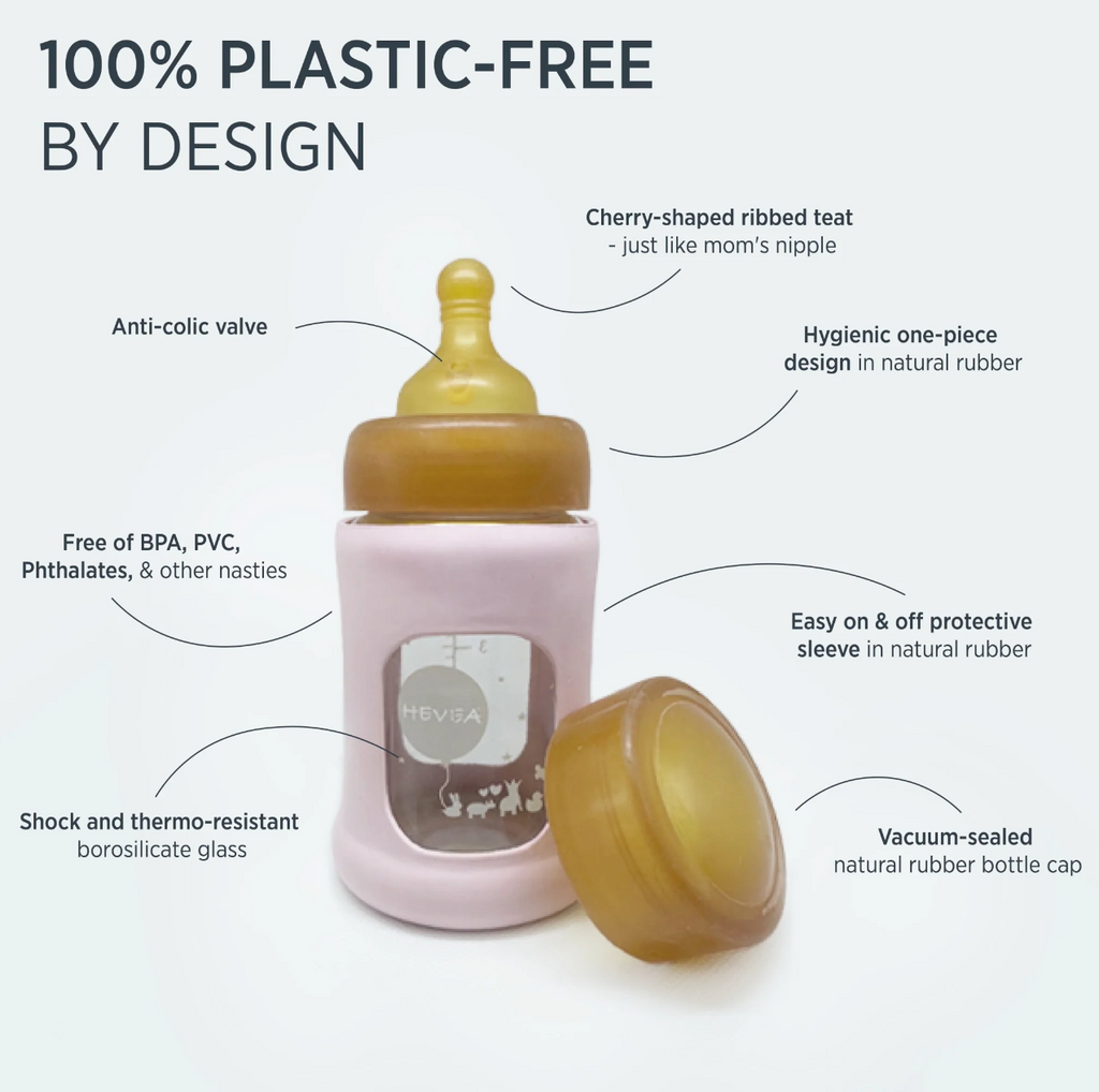 Hevea Wide Neck Baby Glass Bottle with Sleeve 150ml/5oz