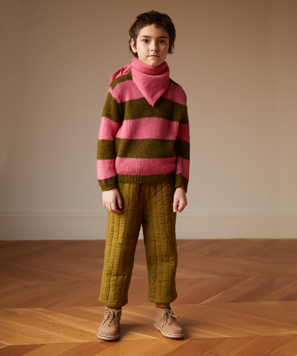 Oeuf Wide Stripe Sweater - Olive/Rose