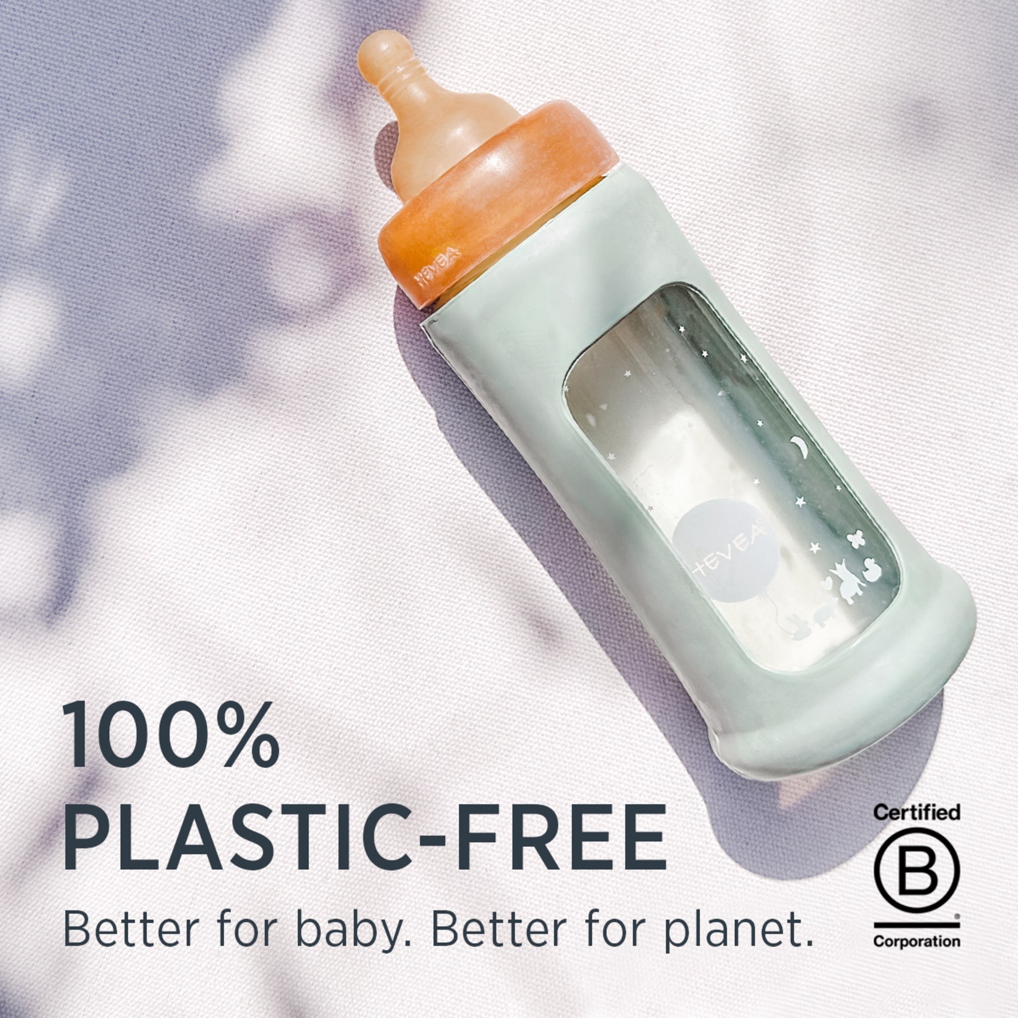 Hevea Wide Neck Baby Glass Bottle with Sleeve 250ml/8.5oz