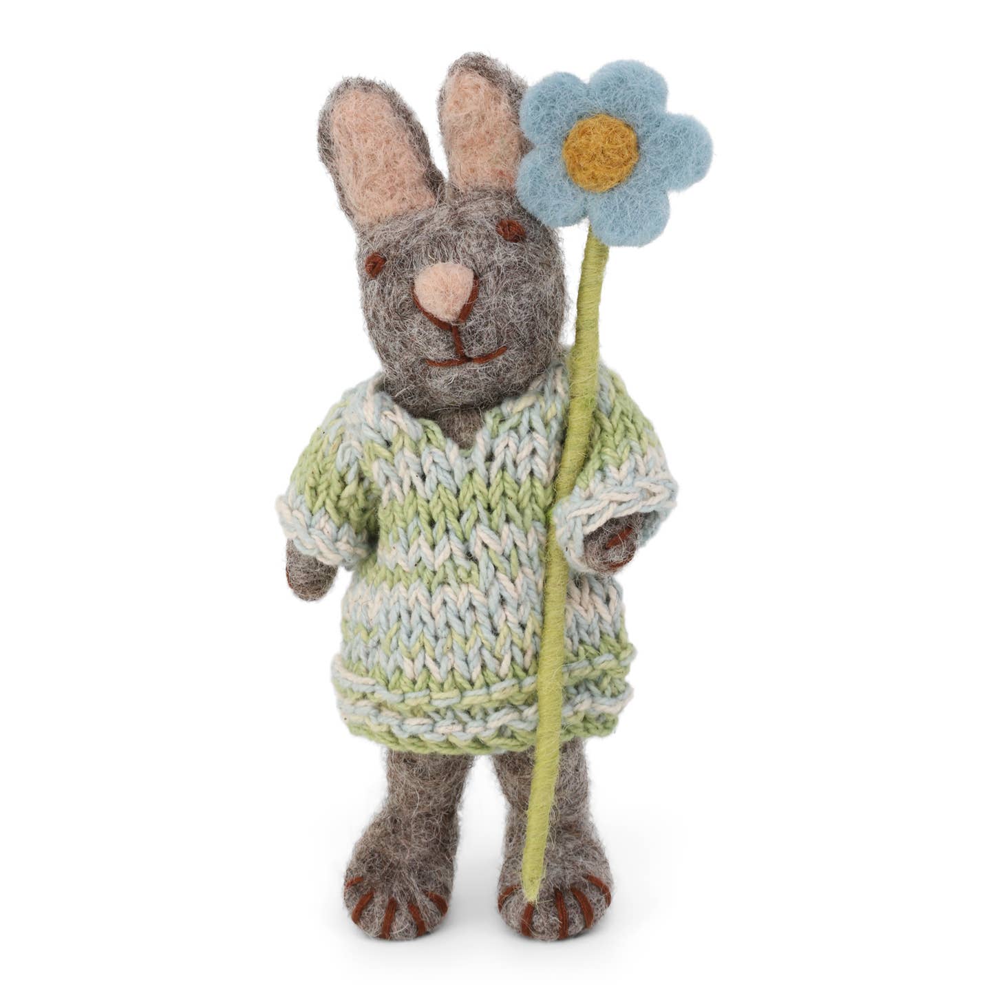 Gry & Sif Felt Small Grey Bunny - Dress and Blue Anemone