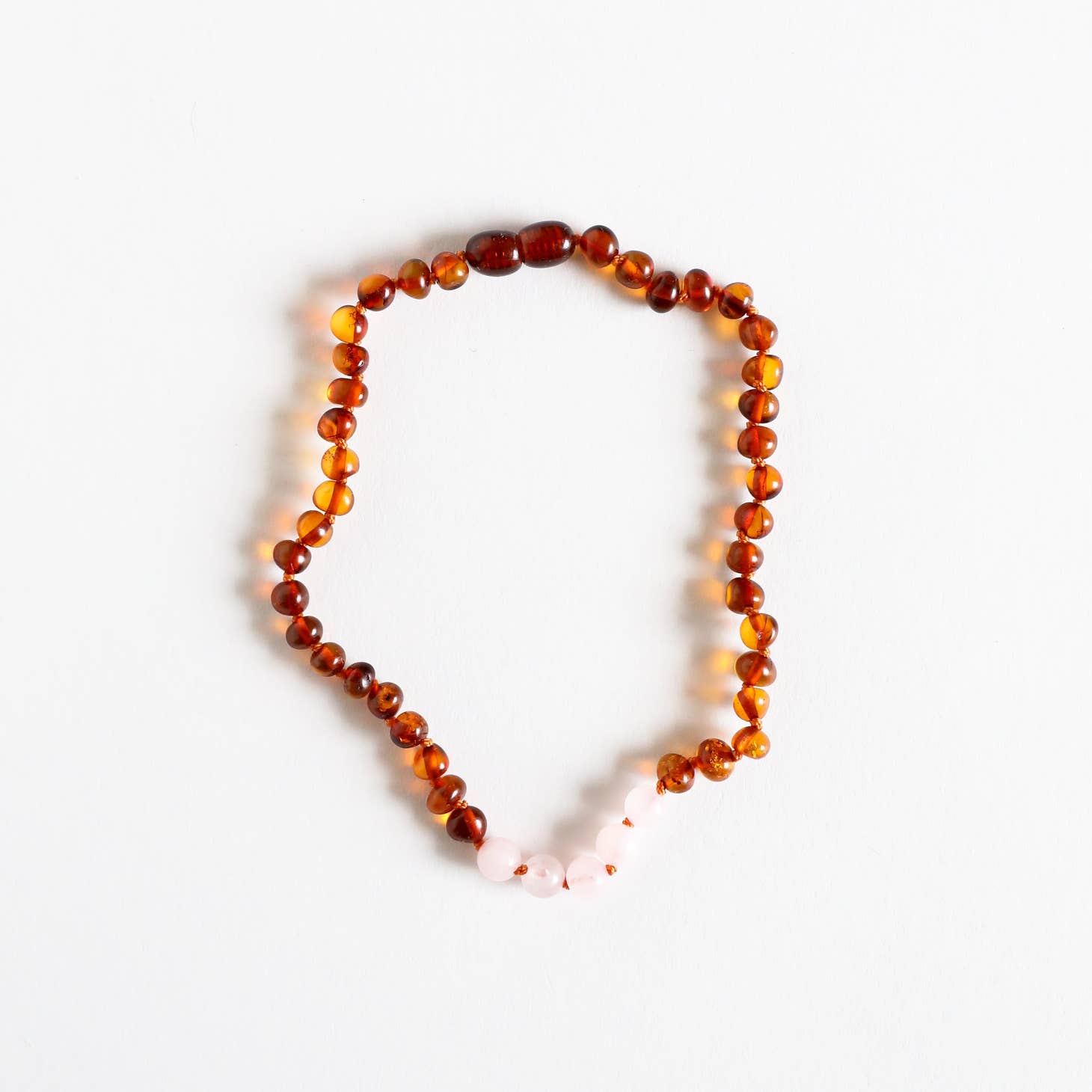 CanyonLeaf Polished Cognac Amber + Rose Quartz Necklace