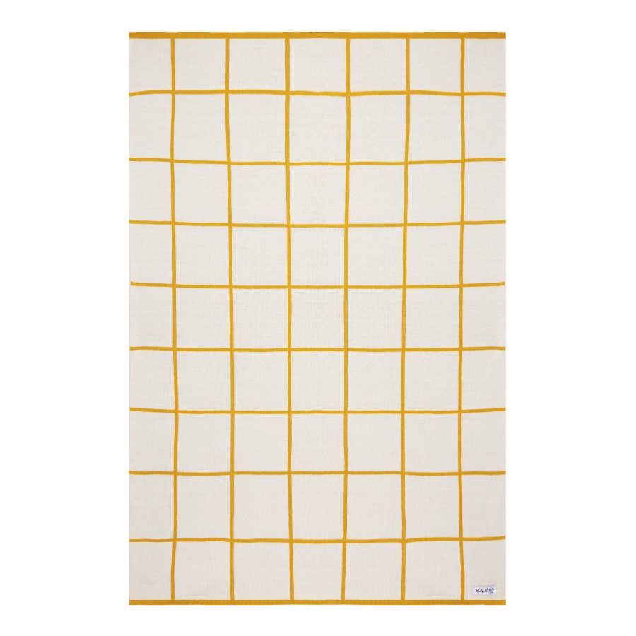 Sophie Home Cotton Knit Stroller Pram Blanket - Yellow Grid