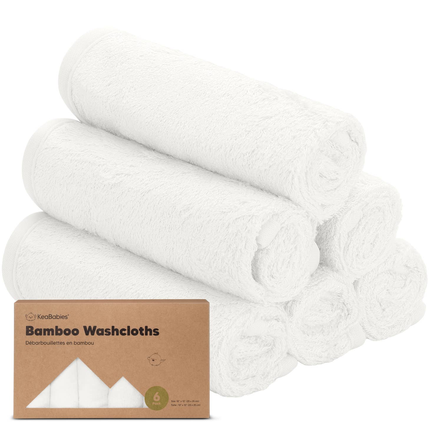 Keababies 6-Pack Baby Washcloths - White