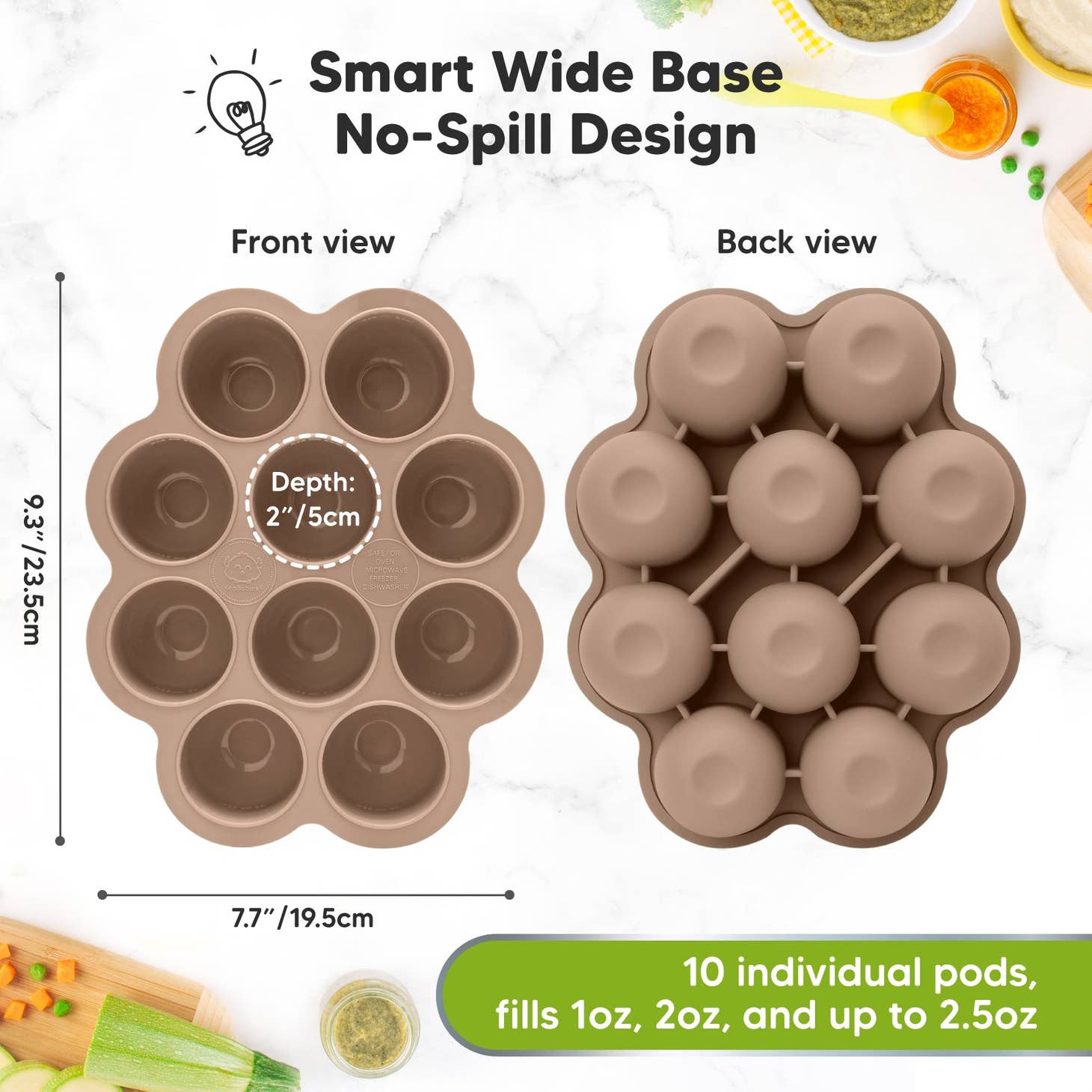 Keababies 2oz x 10 Pods Prep Silicone Baby Food Freezer Tray with Lid