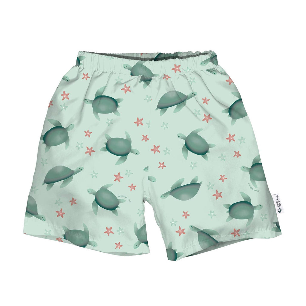 Green Sprouts Eco Swim Trunks with Built-in Diaper - Light Sage Turtle