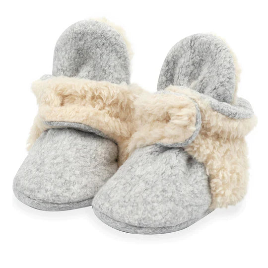 Zutano Cozie Furry Gripper Booties - Heather Grey