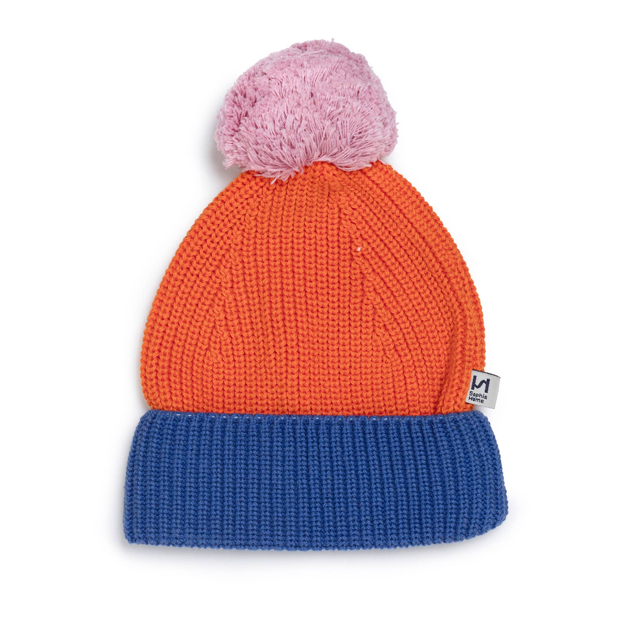 Sophie Home Ltd - Cotton Knit Baby Bobble Hat:  Orange & Blue