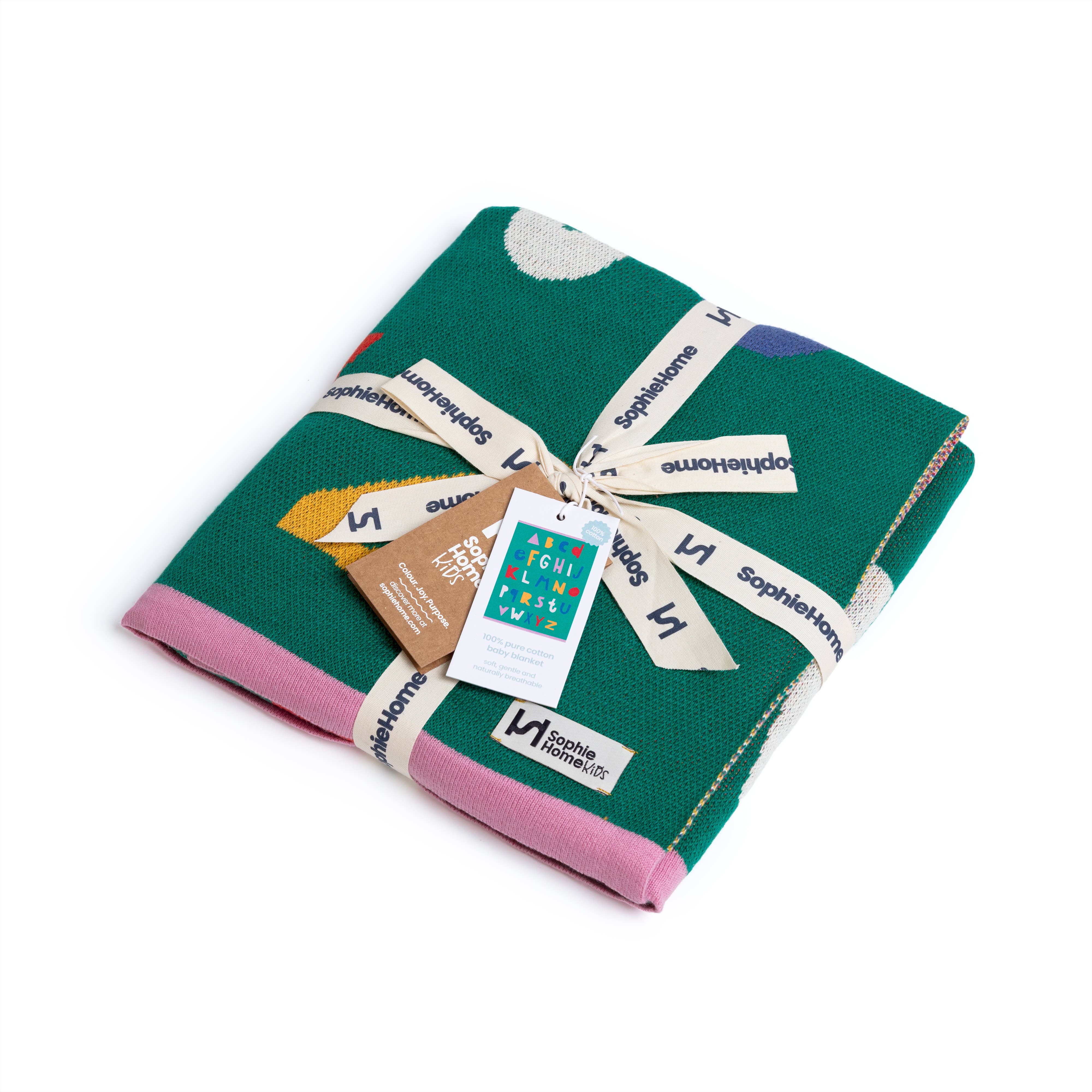 Sophie Home Ltd - Cotton Knit Stroller/Pram Baby Blanket: ABC Green