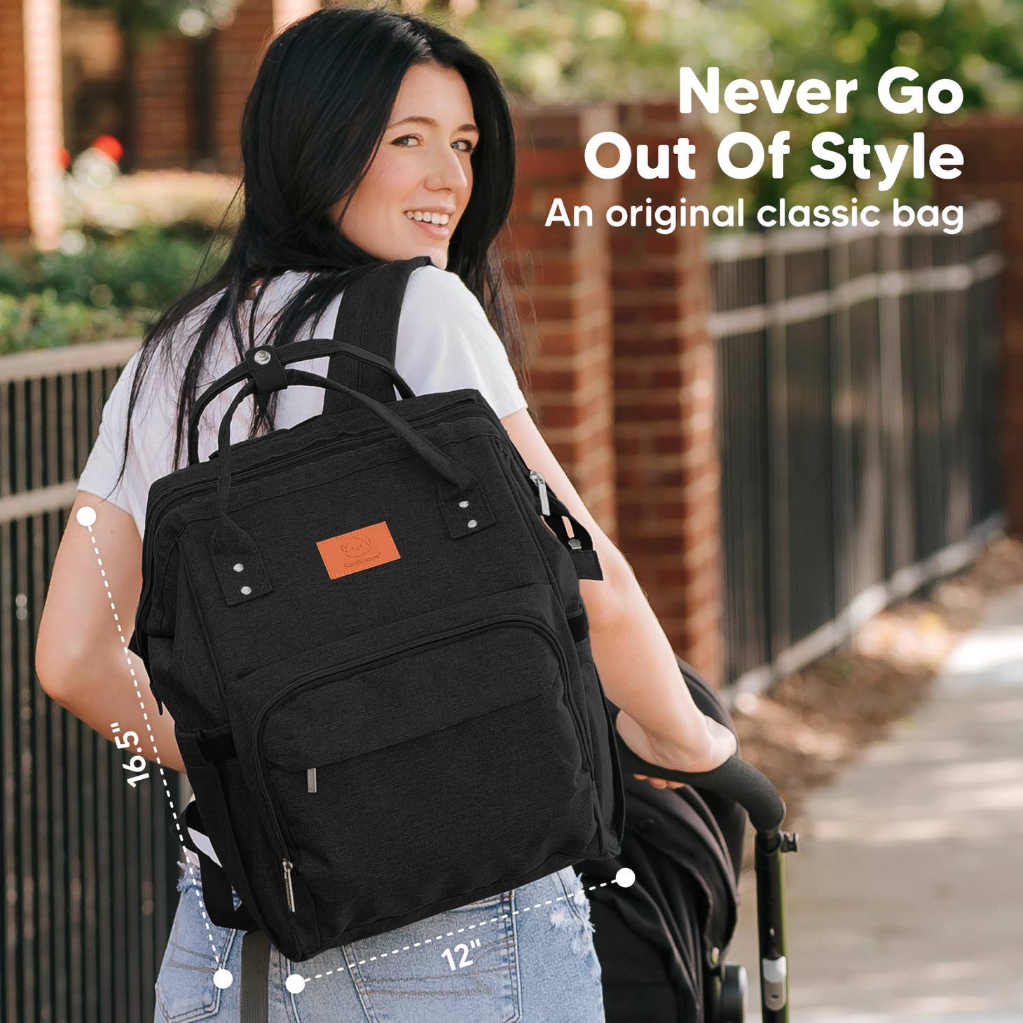 KeaBabies Original Diaper Bag Backpack with Changing Pad - Trendy Black