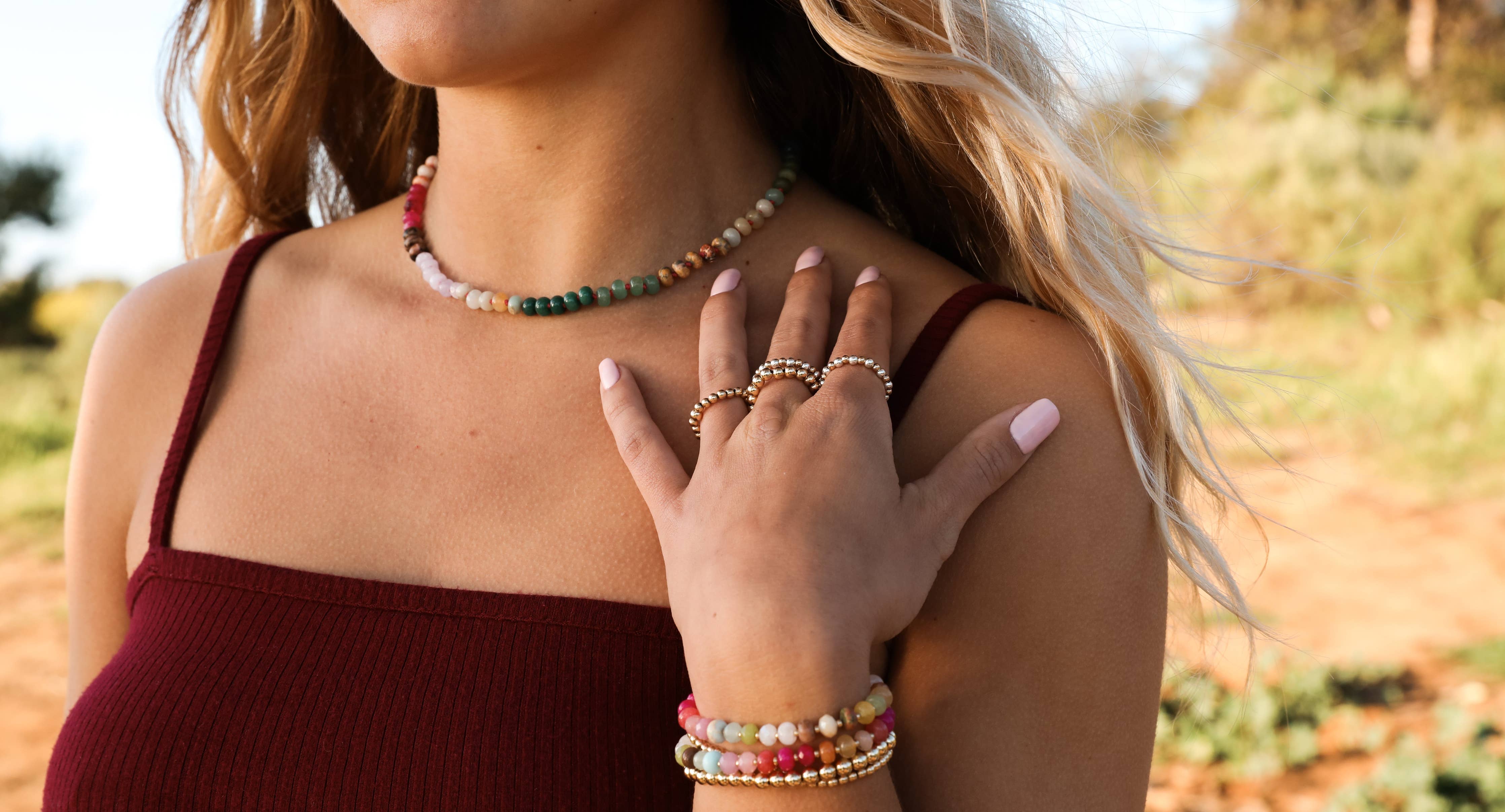 CanyonLeaf - Natural Gemstone Necklace + 14k Gold Filled Toggle : Paradise
