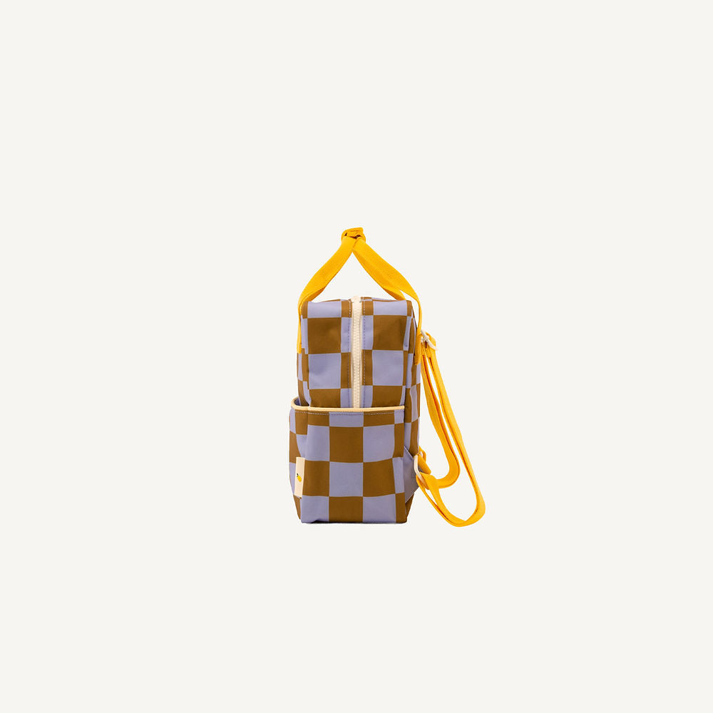 Sticky Lemon Backpack Small Farmhouse Checkerboard - Blooming Purple + Soil Green