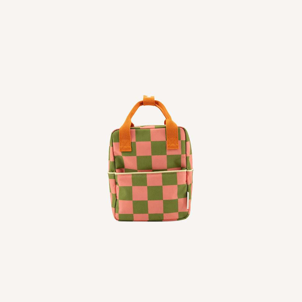 Sticky Lemon Backpack Small Farmhouse Checkerboard -Sprout Green + Flower Pink