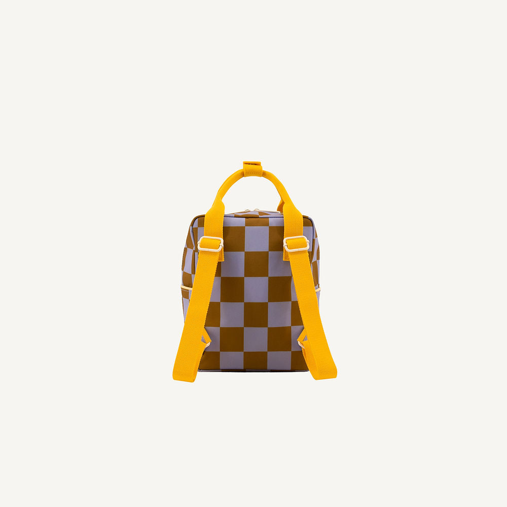 Sticky Lemon Backpack Small Farmhouse Checkerboard - Blooming Purple + Soil Green
