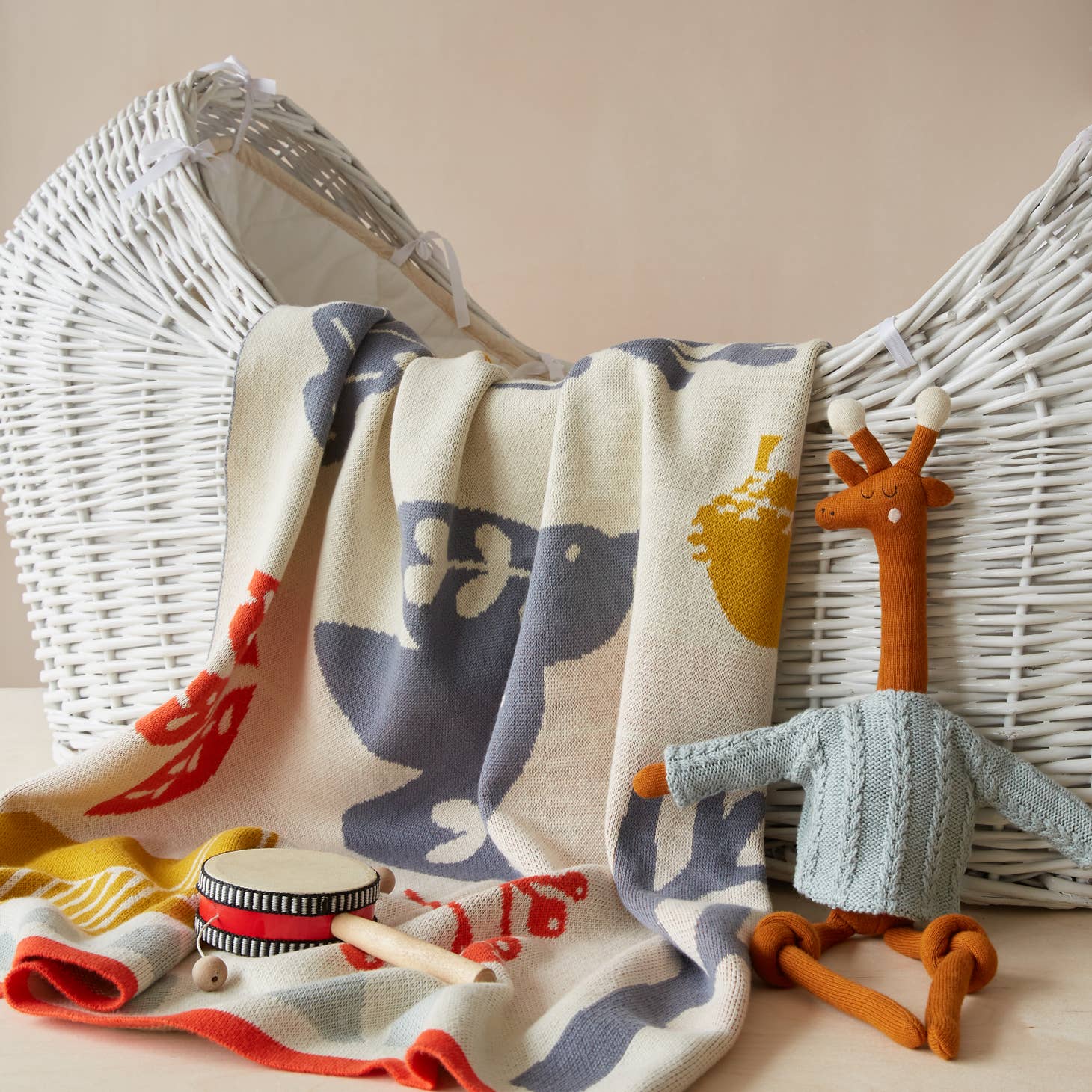Sophie Home Cotton Knit Stroller Pram Blanket - Folk Multi