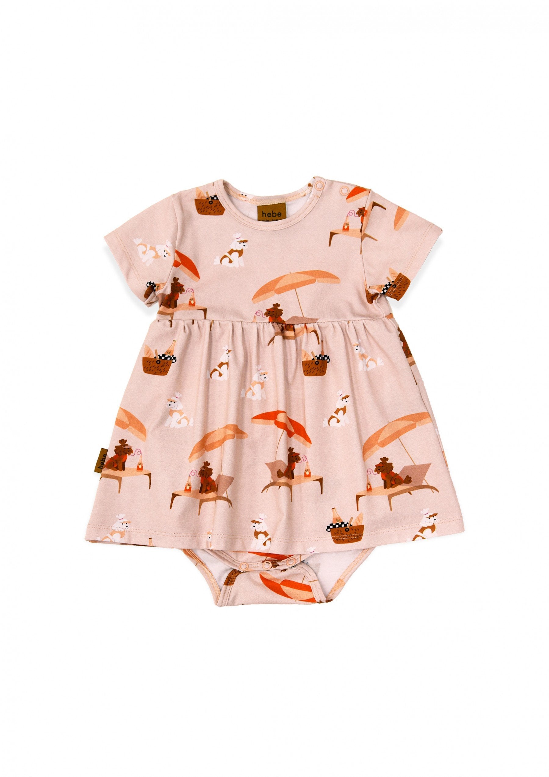 Hebe Body Dress - Pink with Dog and Umbrella Print