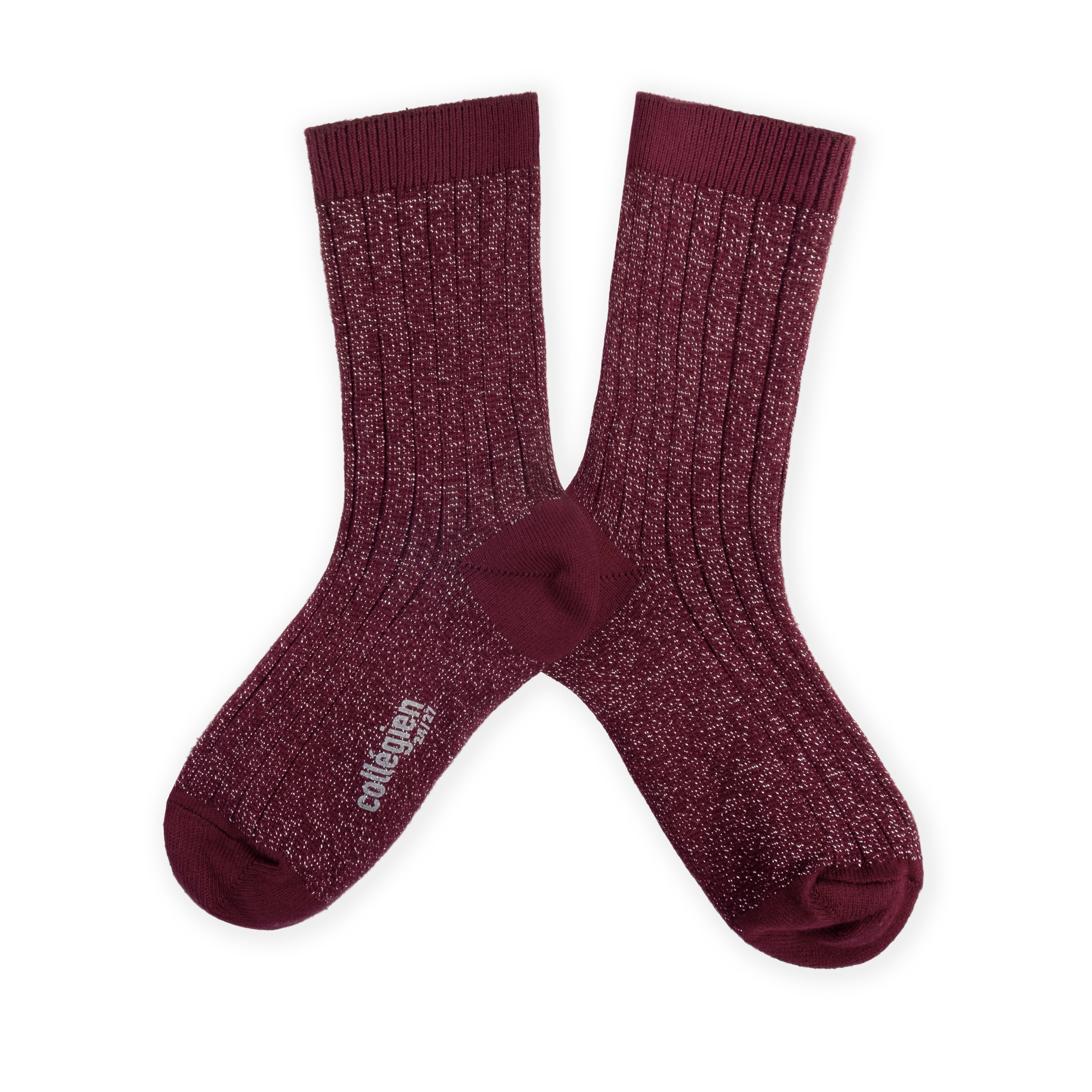 Collegien Victoire Glitter Ribbed Crew Socks - Bordeaux Grand Cru