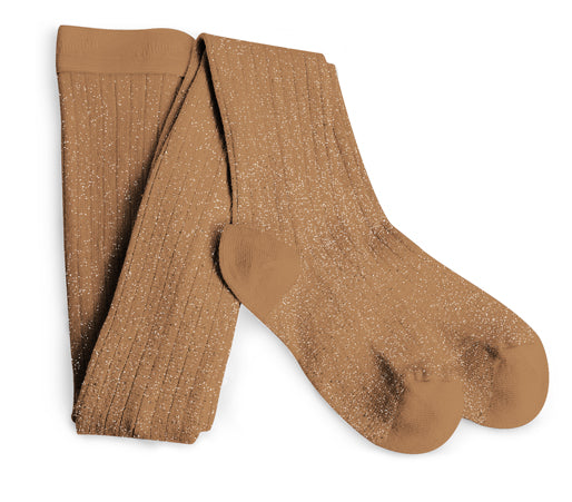 Collegien Amélie Glitter Ribbed Tights - Caramel au Beurre Salé