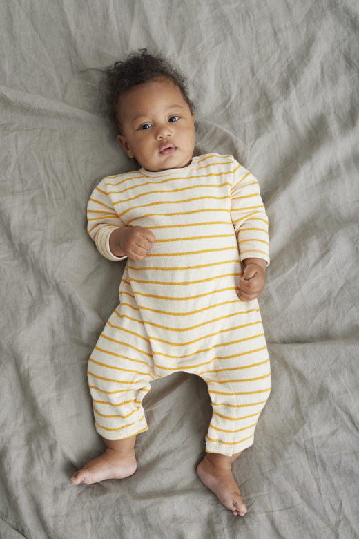 My Little Cozmo Hector Organic Crepe Stripe Baby Jumpsuit - Oil