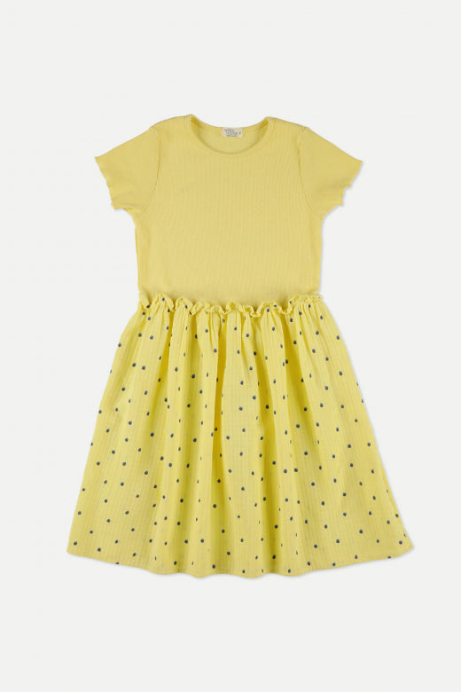 My Little Cozmo Agnesk Polka-dot Muslin Dress - Yellow