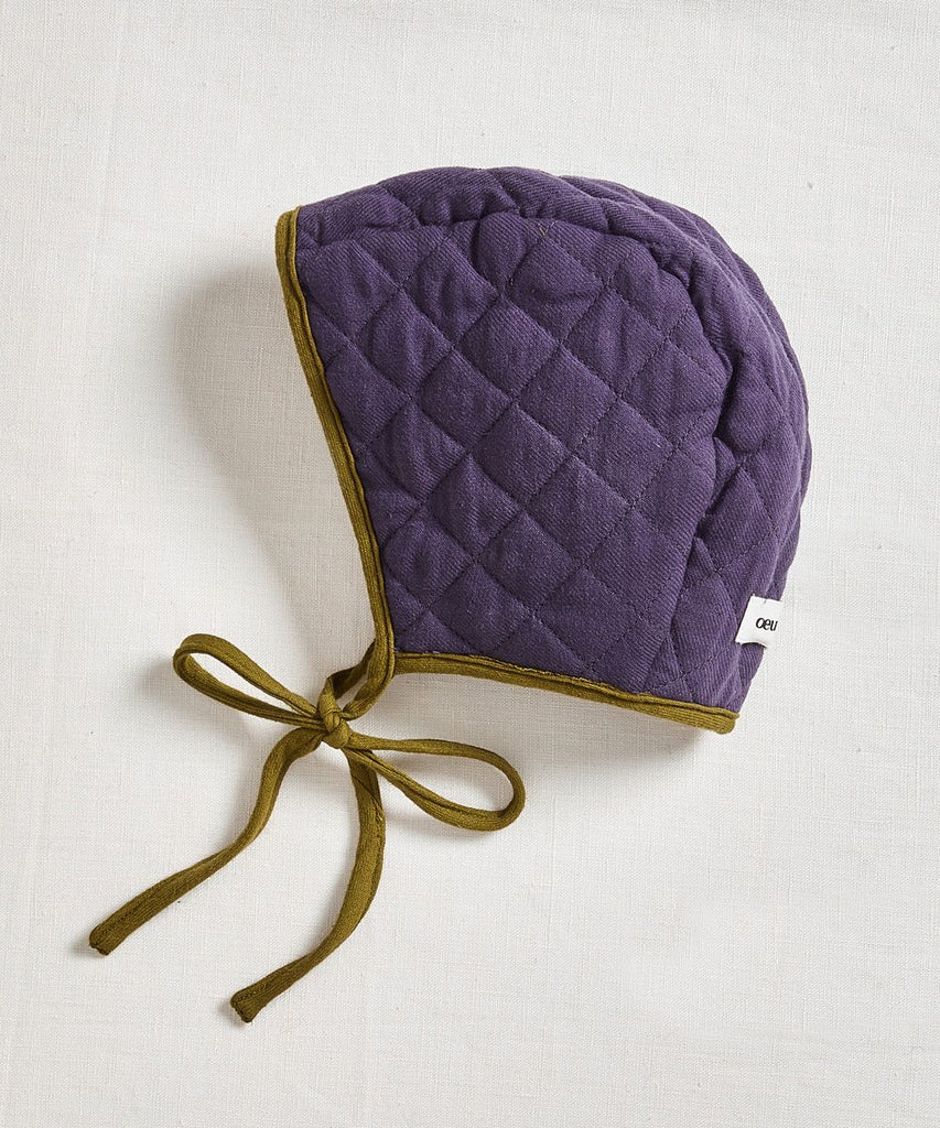 Oeuf Quilted Reversible Bonnet - Moss/Raisin