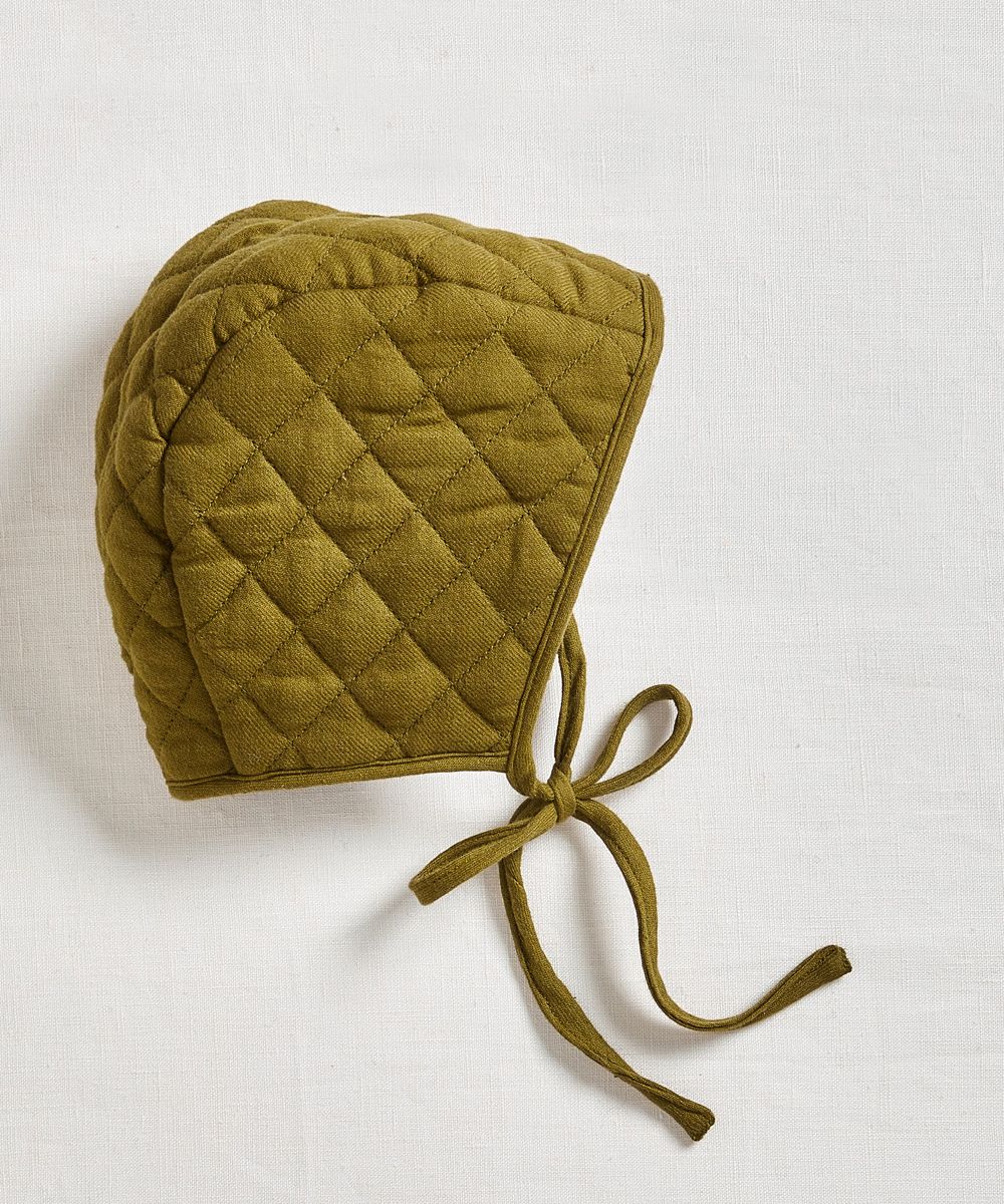 Oeuf Quilted Reversible Bonnet - Moss/Raisin