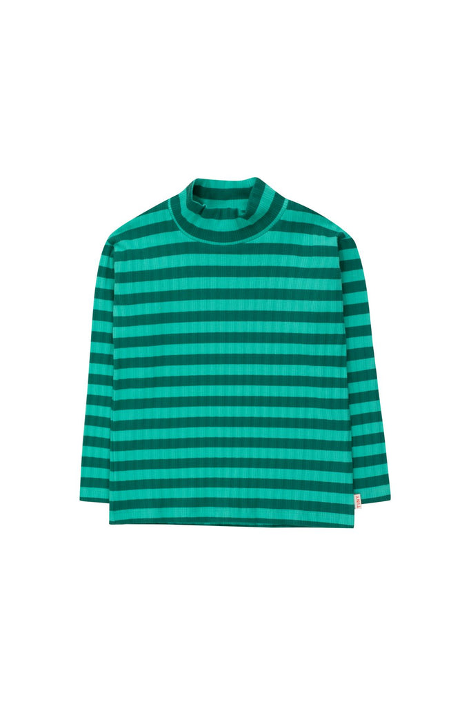 Tiny Cottons Stripes Mockneck Tee - Emerald/ Dark Green