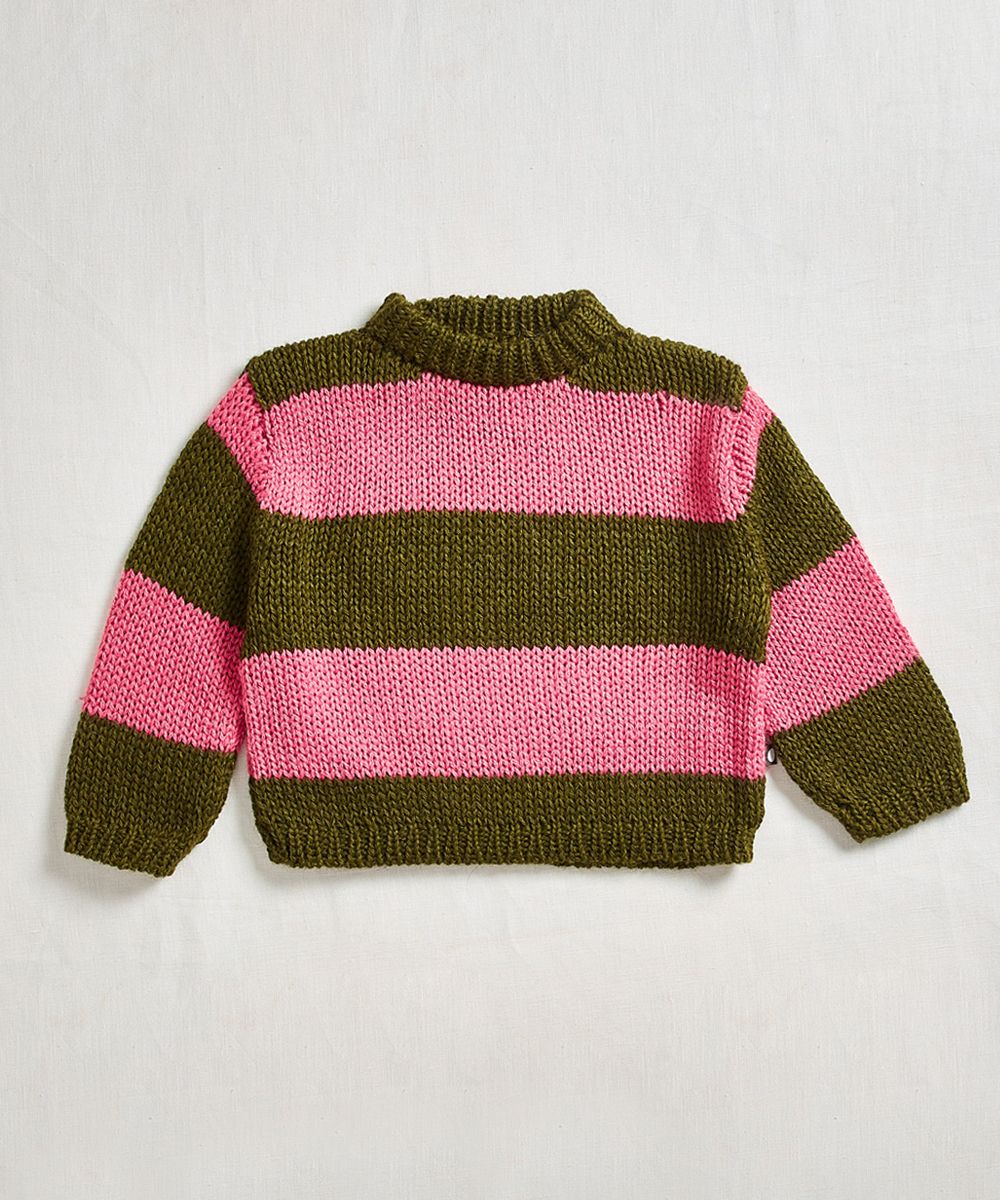 Oeuf Wide Stripe Sweater - Olive/Rose