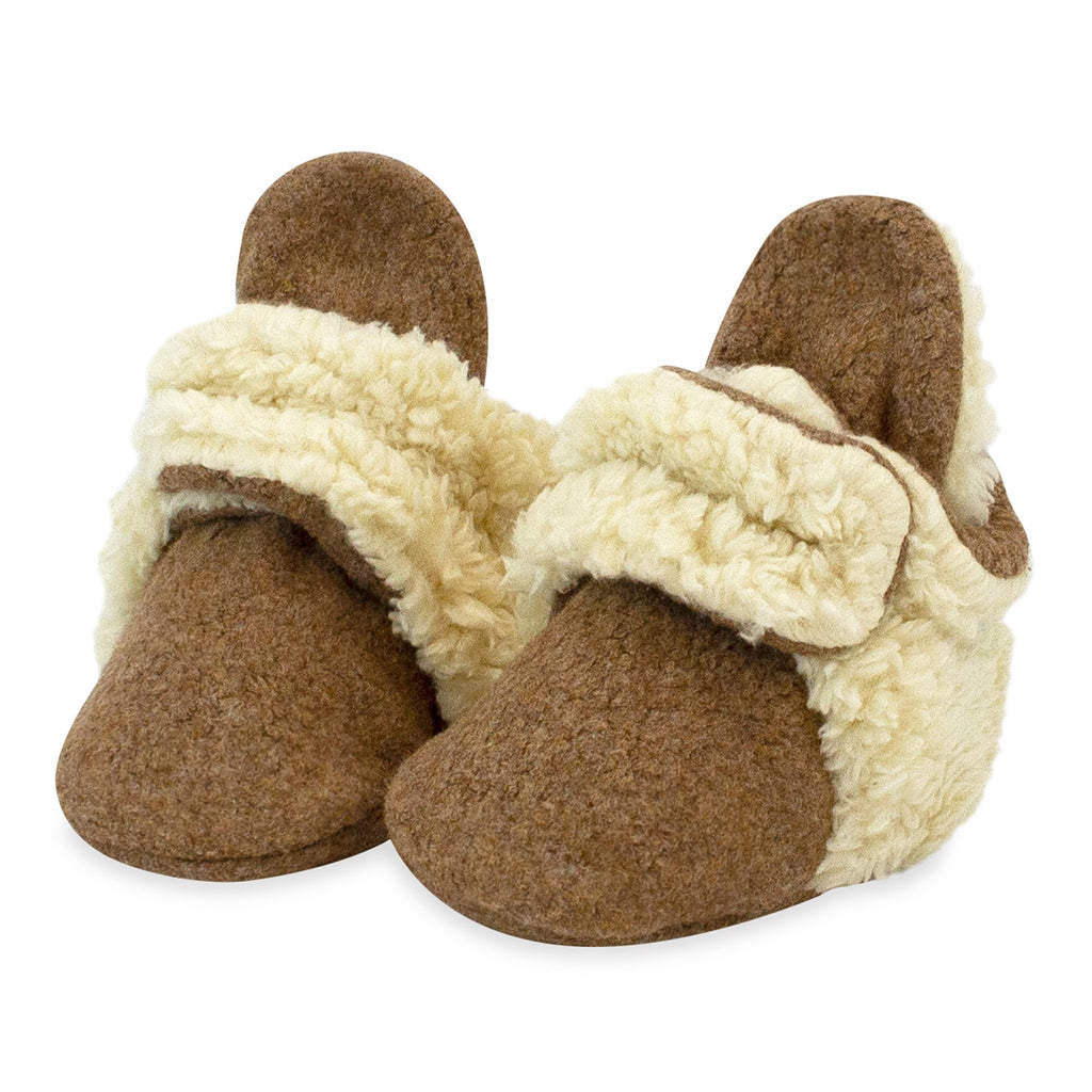 Zutano Cozie Furry Gripper Booties - Heather Mocha