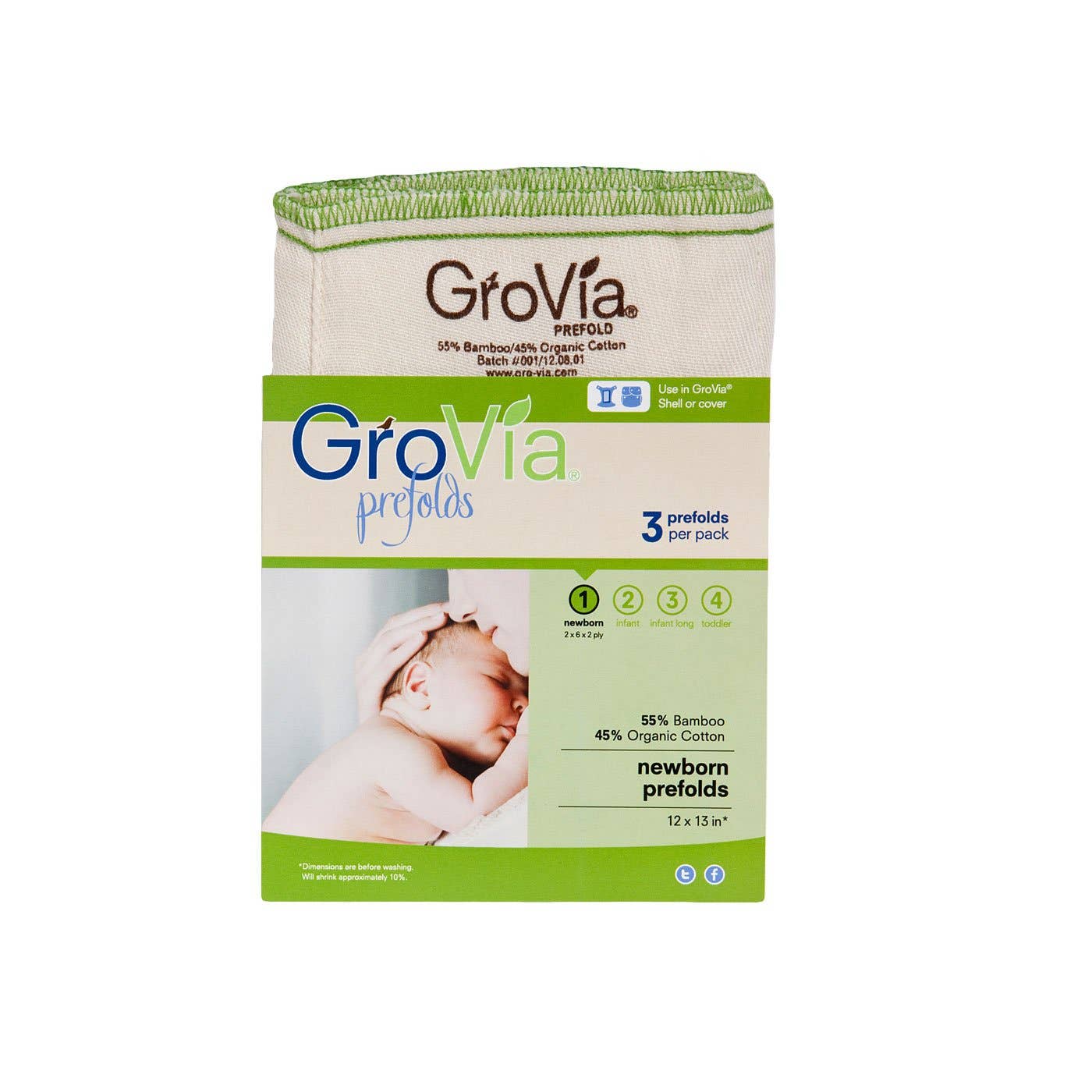 GroVia Prefold Cloth Diaper (3-Pack) - Size 1