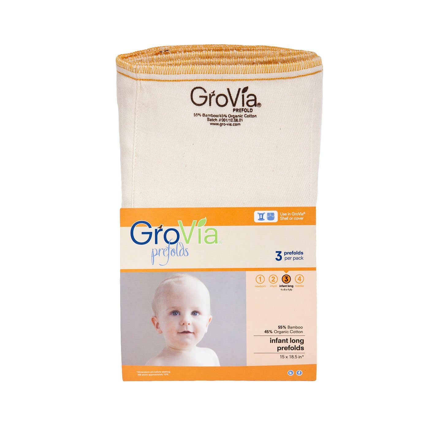GroVia Prefold Cloth Diaper (3-Pack) - Size 3