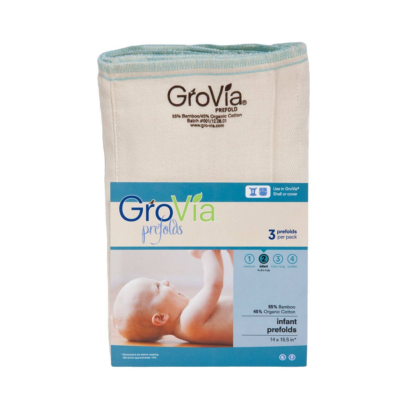 GroVia Prefold Cloth Diaper (3-Pack) - Size 2