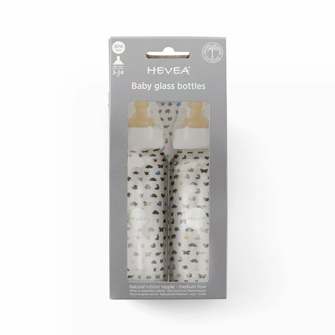 Hevea Standard Neck Baby Glass Bottles 240ml/8oz Two-Pack